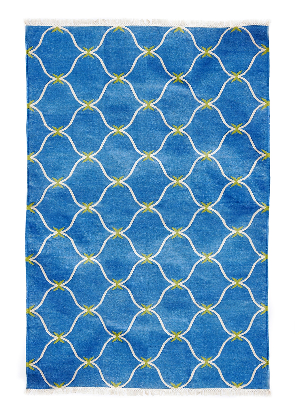 JANJEER-sea blue, lime green & white Dhurrie (rug) - Mahout Lifestyle
