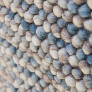 JAMUN- Light Blue, white & Beige “Bobbly”100% wool Dhurrie (rug)