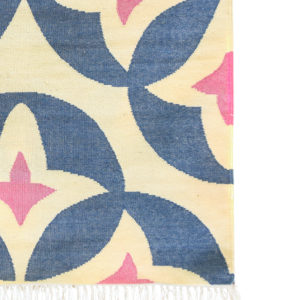 KAMAL- Blue & Pink with white background 100% wool Dhurrie (rug)